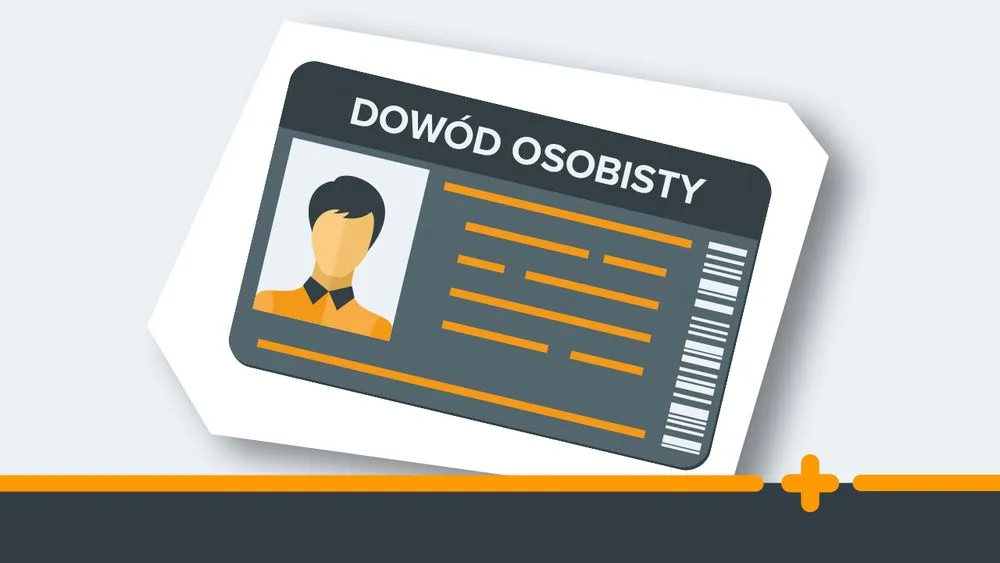 Ilustracja graficzna polskiego dowodu osobistego z uproszczonymi danymi i zdjęciem